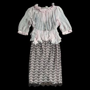 Francesco Scognamiglio pink silk and black lace  layered dress with ruffle trim